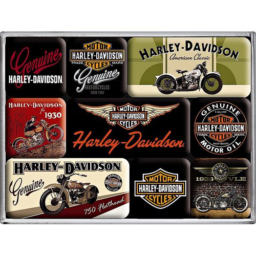 Motorcycle Tin Plates & Retro Nostalgic-Art Magnet-Set Harley Davidson Bikes Black