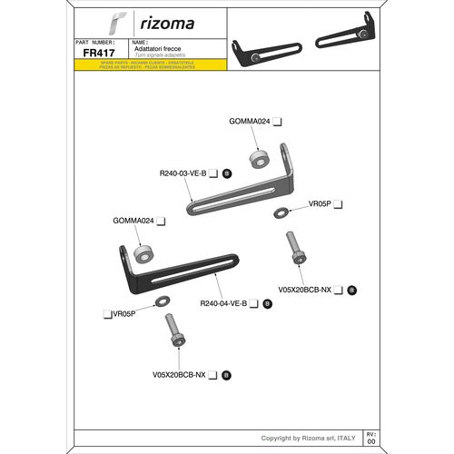 Système électrique, autre Rizoma clignotant adaptateur FR417B  27x74x25,5mm pour Ducati Hyper Neutre