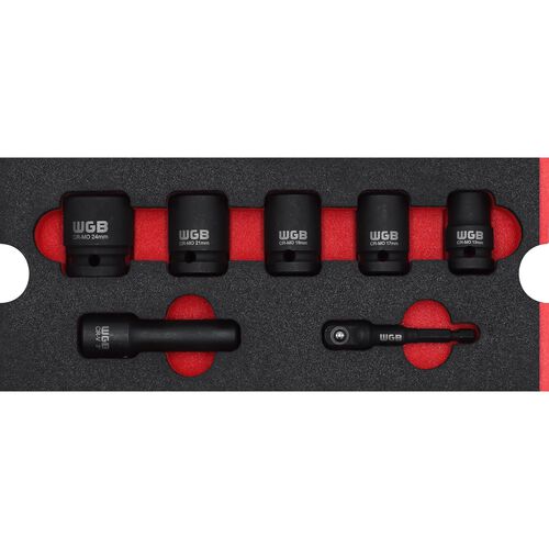 Power socket wrench inserts 1/2" red 7-piece