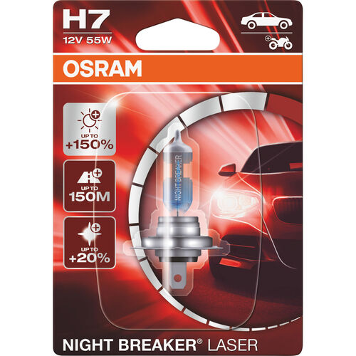 Motorrad Glühbirnen & Leuchtmittel Osram Night Breaker® Laser Leuchtmittel + 150% H7 12V, 55W PX26d Neutral