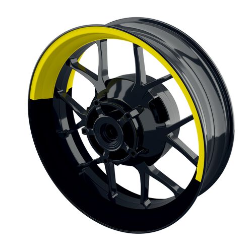 Autocollant de bord de jante de moto One-Wheel Wheel rim stickers half-half split black yellow glossy Jaune