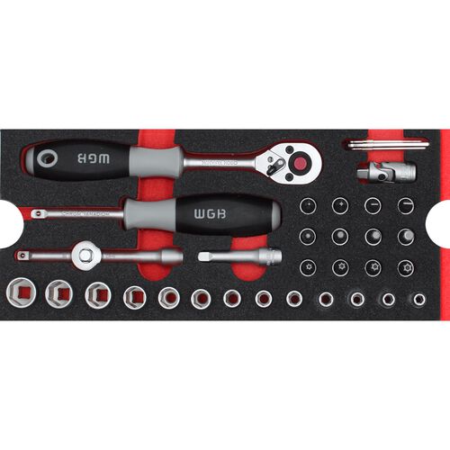 Kits d’outils/assortiments d’outils pour moto WGB MES rouge Jeu de douilles avec cliquet 1/4" 36 pièces Beige
