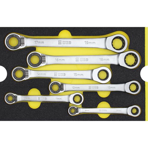 Wrench & Tong WGB Ring wrench set with ratchet+stop ring yellow 6-part Green