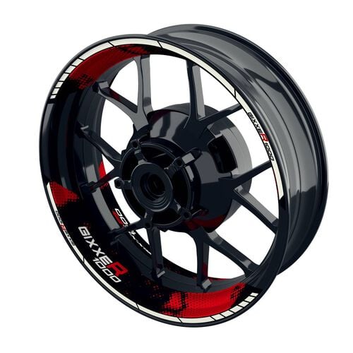 Autocollant de bord de jante de moto One-Wheel Wheel rim stickers Gixxer 1000 Dots split black red glossy Rouge