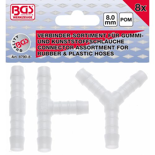 Motorcycle Fuel Filters & Hoses BGS Connector for rubber and plastic hoses, 8 pieces Ø 8mm Blue