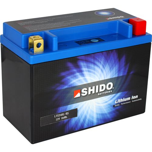 Motorradbatterien Shido Lithium Batterie LTX24HL-BS Q, 12V, 7 Ah, (Y50-N18L-A/12N18- Neutral
