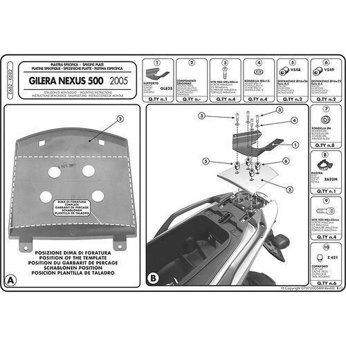 Topcase Givi TC-Trägerplatte Monolock® E682M für Aprilia/Gilera SR/Nexus Neutral