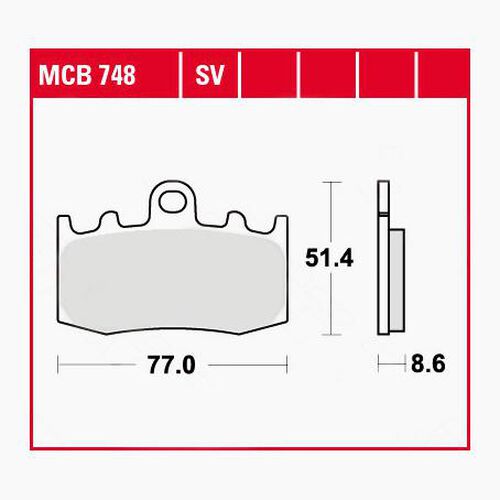 Plaquettes de frein de moto TRW Lucas plaquettes de frein MCB748  77x51,4x8,6mm Noir