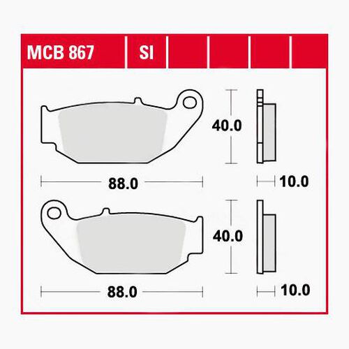 Motorcycle Brake Pads TRW Lucas brake pads organic MCB867  88x40x10mm Black
