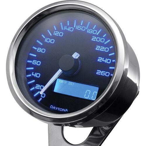 Instruments Daytona speedometer Velona Ø60mm blue -260 Km/h chrome Black