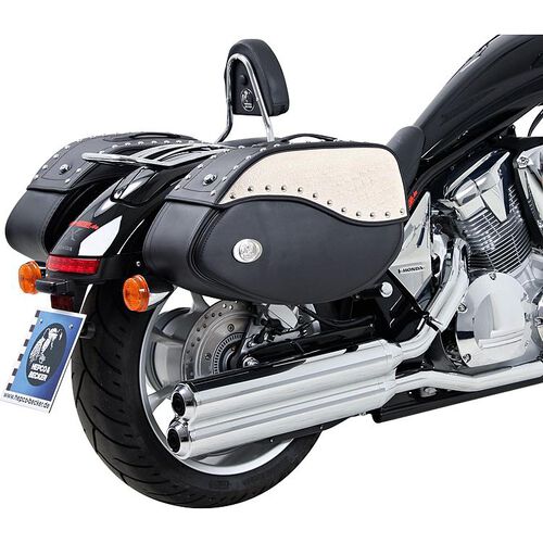 Motorbike Saddlebags Hepco & Becker leather saddle bag pair Ivory 60 ltr C-Bow black/ivory Grey