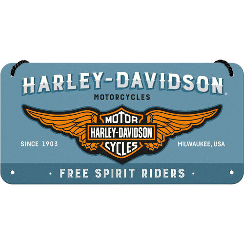 Motorrad Blechschilder & Retro Nostalgic-Art Hängeschild 10 x 20 Harley-Davidson "Logo Blue" Grau