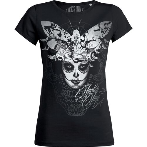 T-shirts Jack's Inn 54 Femme T-Shirt Girlie "Mariposa Muerto" Noir