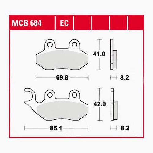 Motorcycle Brake Pads TRW Lucas brake pads organic ECO MCB684EC 69,8/85,1x41/42,9x8,2mm Black