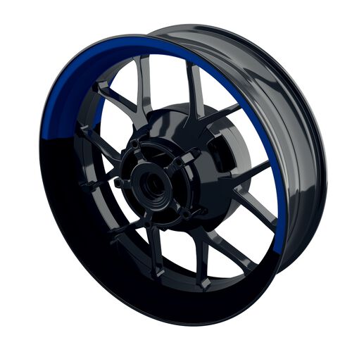 Autocollant de bord de jante de moto One-Wheel Wheel rim stickers half-half split black blue glossy Bleu