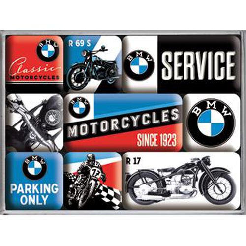 Motorcycle Tin Plates & Retro Nostalgic-Art Magnet-Set "BMW-Service" Black