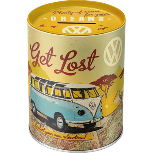 Motorcycle Savings Boxes Nostalgic-Art Moneybox "VW Bulli - Let's Get Lost" Grey