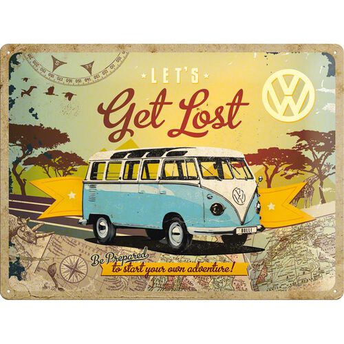 Motorrad Blechschilder & Retro Nostalgic-Art Blechschild 30 x 40 "VW Bulli - Let's Get Lost"