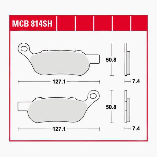 Plaquettes de frein de moto TRW Lucas plaquettes de frein Street MCB814SH 127,1x50,8x7,4mm Noir