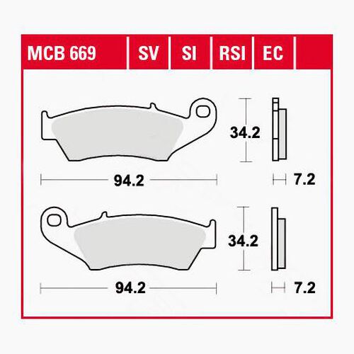 Plaquettes de frein de moto TRW Lucas plaquettes de frein ECO MCB669EC 94,2x34,2x7,2mm Neutre