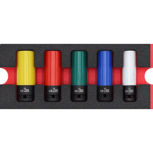 Hexagon Keys, Torx & Inch Tools WGB Power socket wrench inserts red long 1/2 "5-piece Beige