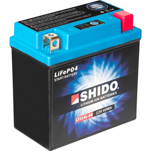 Motorradbatterien Shido Lithium Batterie LTX14L-BS, 12V, 4 Ah (YB14L-A1/YTX14L-BS) Neutral
