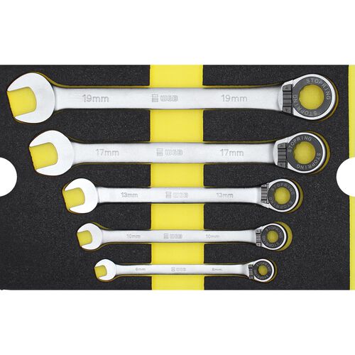 Wrench & Tong WGB Combination wrench set with ratchet+SR yellow 5-piece Green
