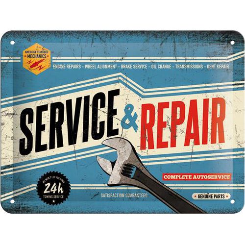 Motorcycle Tin Plates & Retro Nostalgic-Art Metal Postcard 15 x 20 "Service & Repair" Neutral