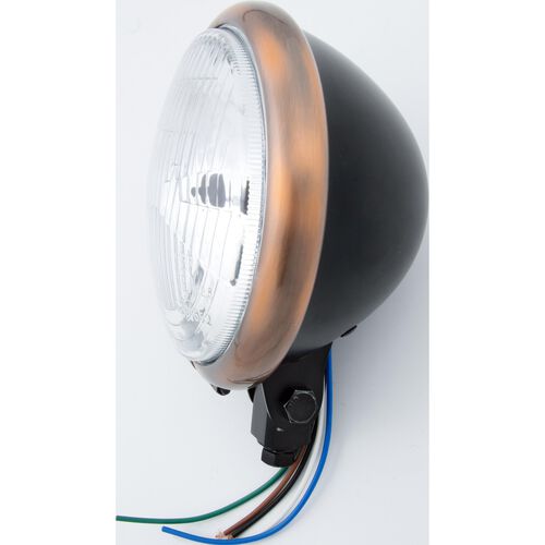 Motorcycle Headlights & Lamp Holders Custom Chrome Europe H4 headlight Ø157mm Bates below black/copper Blue