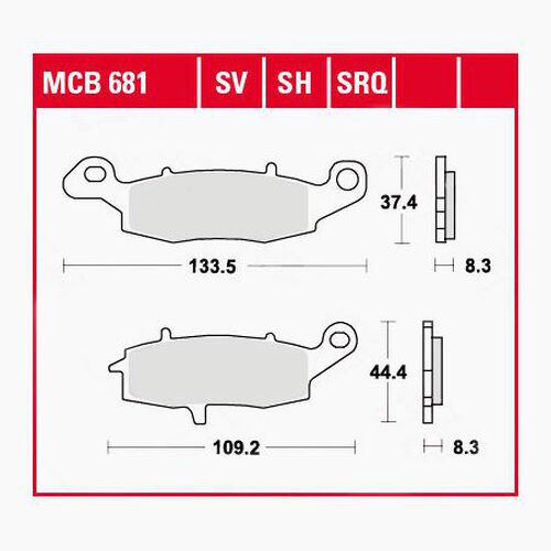 Plaquettes de frein de moto TRW Lucas plaquettes de frein MCB681  133,5/109,2x37,4/44,4x8,3mm Neutre