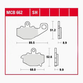 Bremsbeläge organisch MCB662  89,5/68x51,2/52,6x8,9/9,9mm