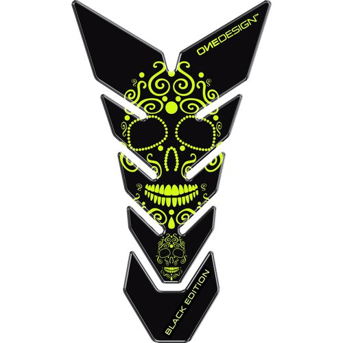 Motorcycle Tankpads, Films & Stickers ONEDESIGN Tankpad CG 225x130mm Skull 1 black/neon green-yellow