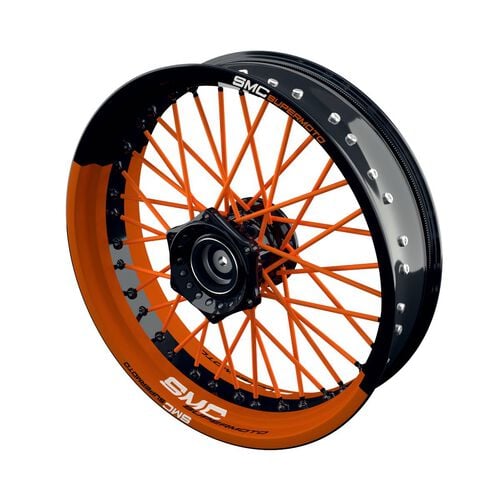 Autocollant de bord de jante de moto One-Wheel Wheel rim stickers SMC Supermoto half-half split orange glossy