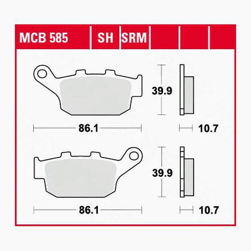 Plaquettes de frein de moto TRW Lucas plaquettes de frein MCB585  86,1x39,9x10,7mm Neutre