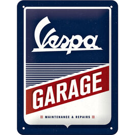 Signe en métal 15 x 20 "Vespa - Garage"