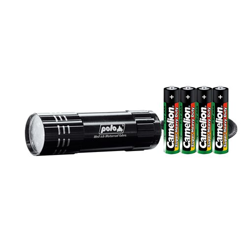 Taschenlampe schwarz mit 9 LED's + 4er Pack AAA Batterien