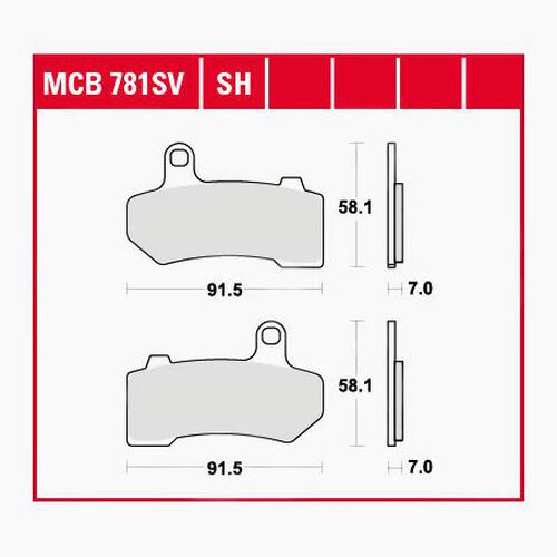 Plaquettes de frein de moto TRW Lucas plaquettes de frein Street MCB781SV 91,5x58,1x7mm Noir