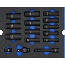 Kraft-Steckschlüsseleinsätze blau lang 1/2" 15teilig
