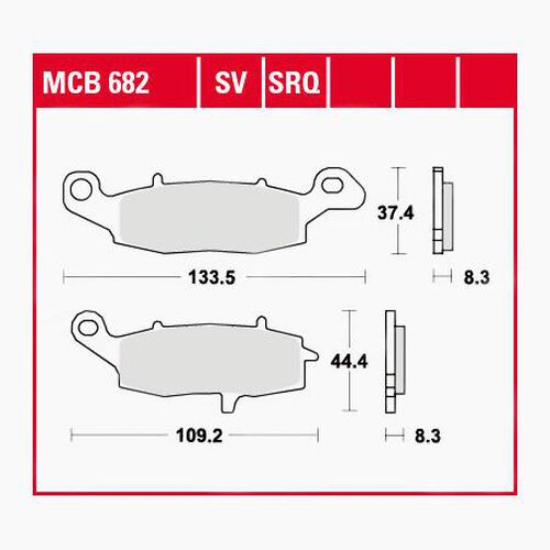 Plaquettes de frein de moto TRW Lucas plaquettes de frein MCB682SRT 133,5/109,2x37,4/44,4x8,3mm Neutre