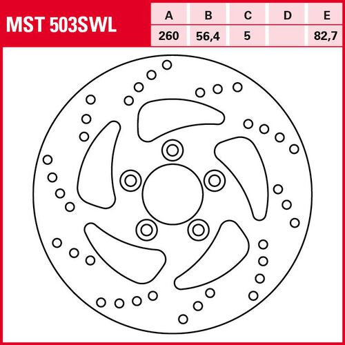 Disques de frein de moto TRW Lucas disque de frein Street rigide MST503SWL 260/56,4/82,7/5mm Rouge