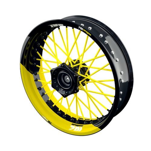 Autocollant de bord de jante de moto One-Wheel Wheel rim stickers 701 Supermoto half-half split yellow glossy Jaune
