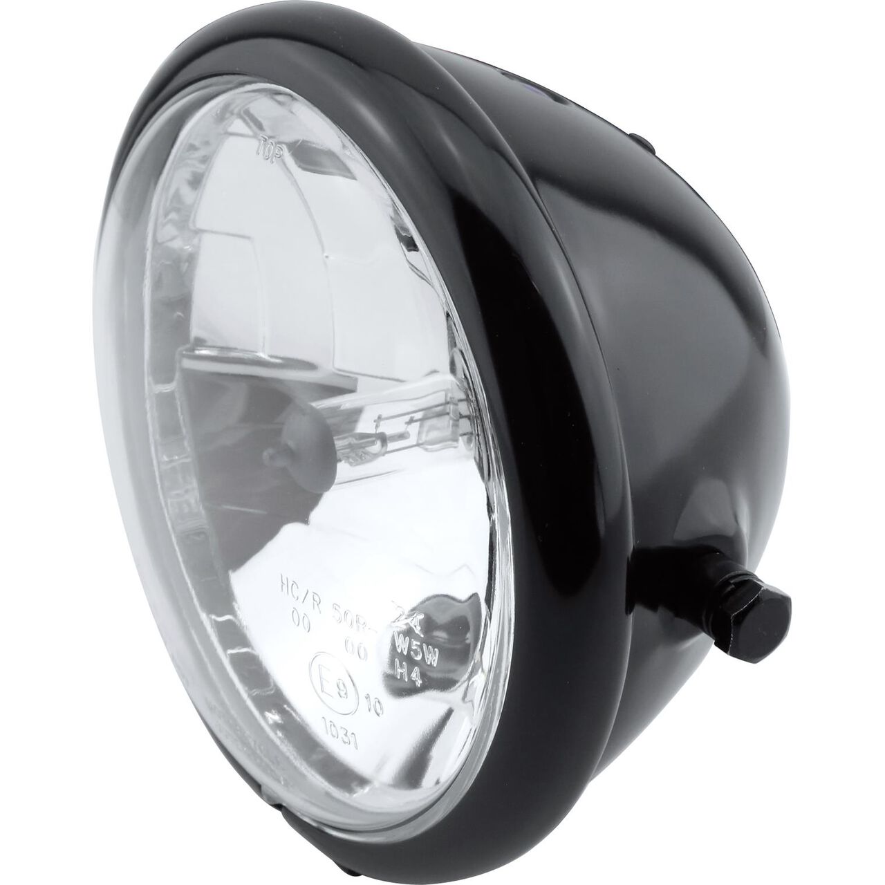 H4 headlight Ø157mm Bates clear glass sidewise black