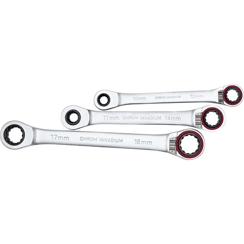 Wrench & Tong WGB 4in1 double ring ratchet wrench set 3 pieces SW8-SW19 Red