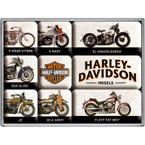 Geschenkideen Nostalgic-Art Magnet-Set "Harley-Davidson - Model Chart" Schwarz