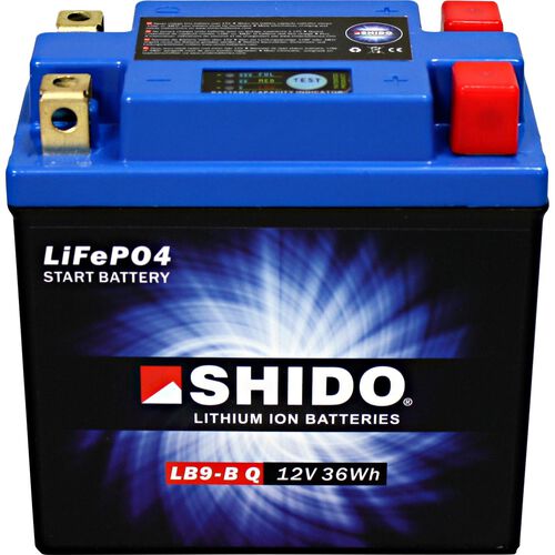 Batteries de moto Shido lithium batterie LB9-B Q, 12V, 3Ah (YB7/YB9/YTX9A/12N7/12N9/ Neutre