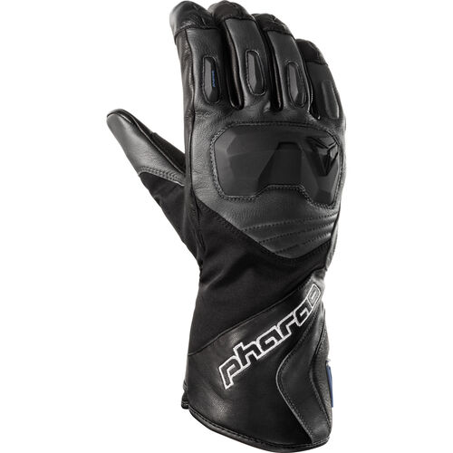 Motorcycle Gloves Tourer Pharao Hudson WP Leather / textile glove long Black