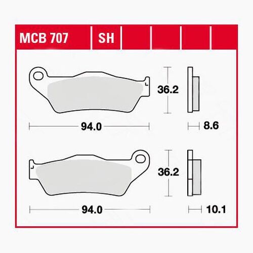 Motorcycle Brake Pads TRW Lucas brake pads organic MCB707  94x36,2x8,6/10,1mm Black