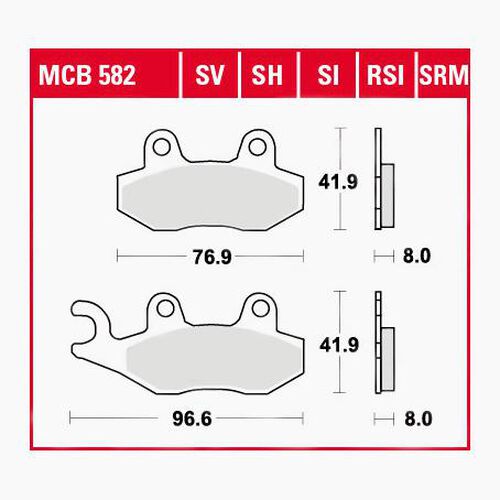 Plaquettes de frein de moto TRW Lucas plaquettes de frein Street MCB582SH 96,6/76,9x41,9x9mm Neutre