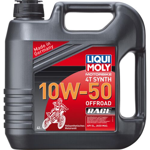 Motorcycle Engine Oil Liqui Moly Motorbike 4T 10W-50 Offroad Race Vollsynth. 4 ltr. Neutral