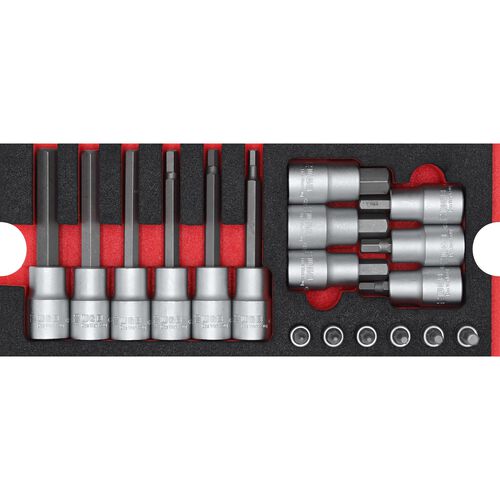 Hexagon Keys, Torx & Inch Tools WGB MES red Hex socket inserts 1/2"+1/4" 18-piece Beige